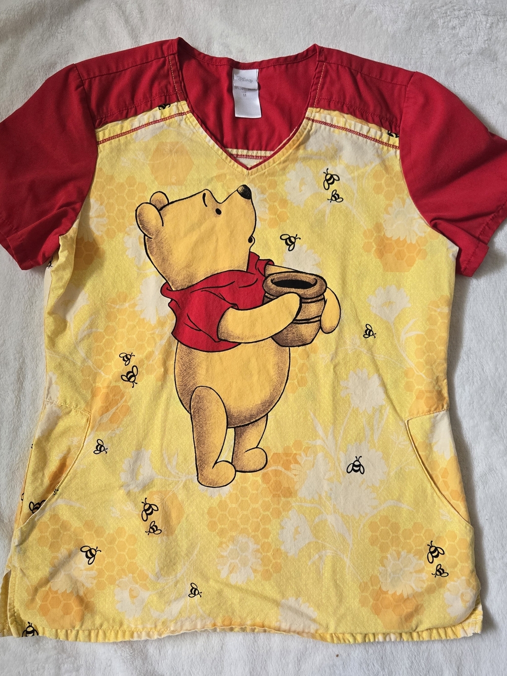 Disney Yellow and Red Winnie the Pooh Scrub Top